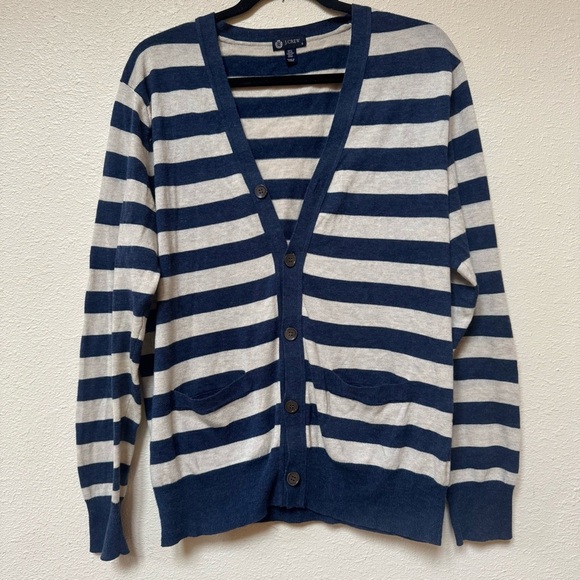 J. Crew Pima cotton Navy and white Striped cardigan - Picture 1 of 7